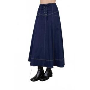 NEW MOON RIVER lace-up detail midi skirt in denim